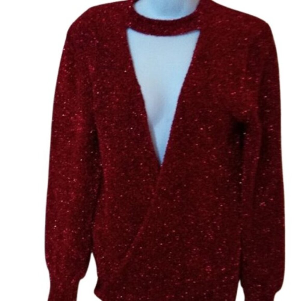 ZARA Red Glittery Sparkly Sweater Top Size Small (Fits Larger) NEW NWOT